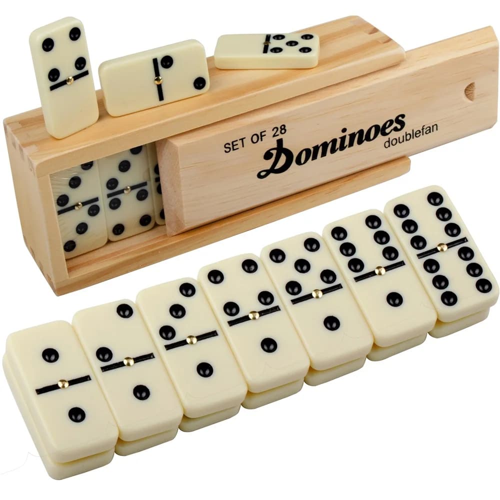 Set domino per adulti, gioco domino doppio 6, domino doppio sei standard con scatola in legno naturale, 28 piastrelle, tavola tradizionale