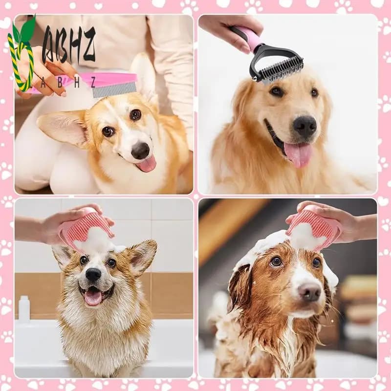 ABHZ-8 pezzi Set per toelettatura spazzole per cani, set autopulente per animali domestici, con tagliaunghie e lime per animali domestici, pettine, spazzola da bagno per shampoo per animali domestici