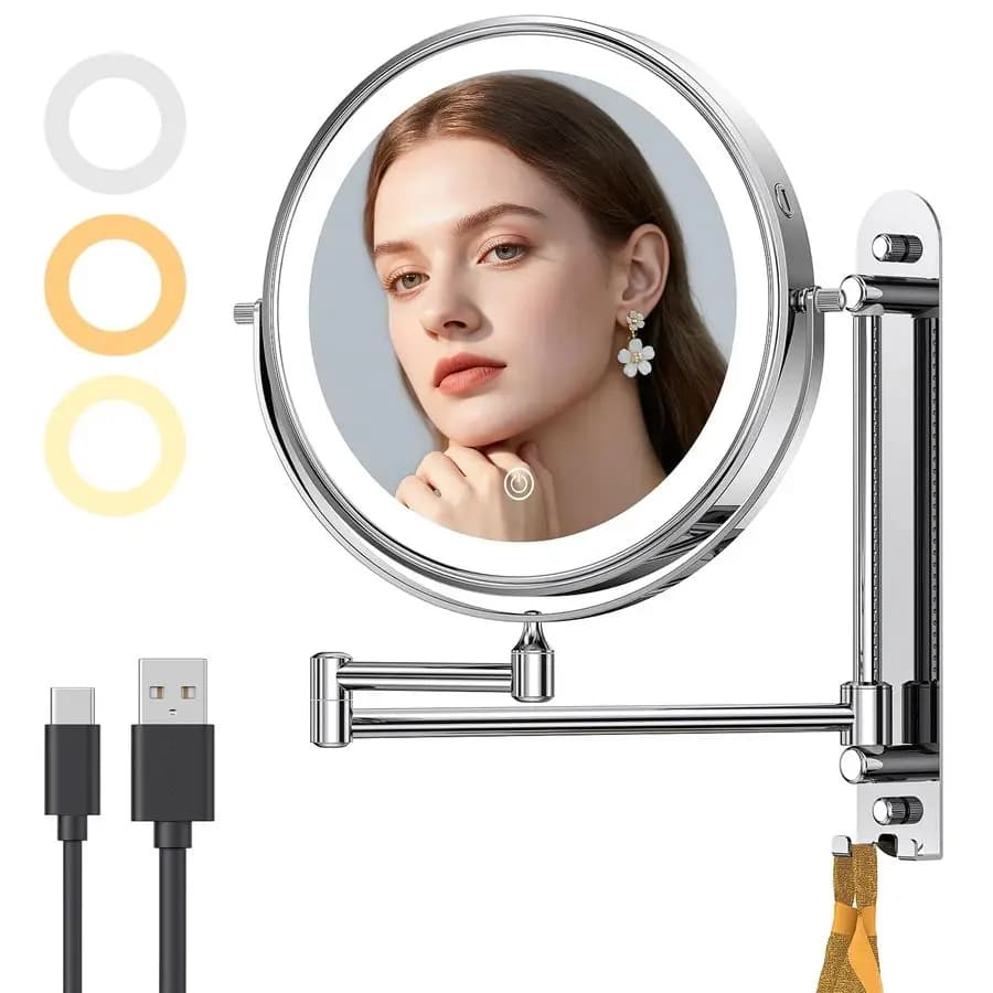 Specchio da Trucco Illuminato a Parete 9 u201d con Ingrandimento 10X, Specchio da Toeletta Illuminato Regolabile in Altezza 7 Pollici per Bagno