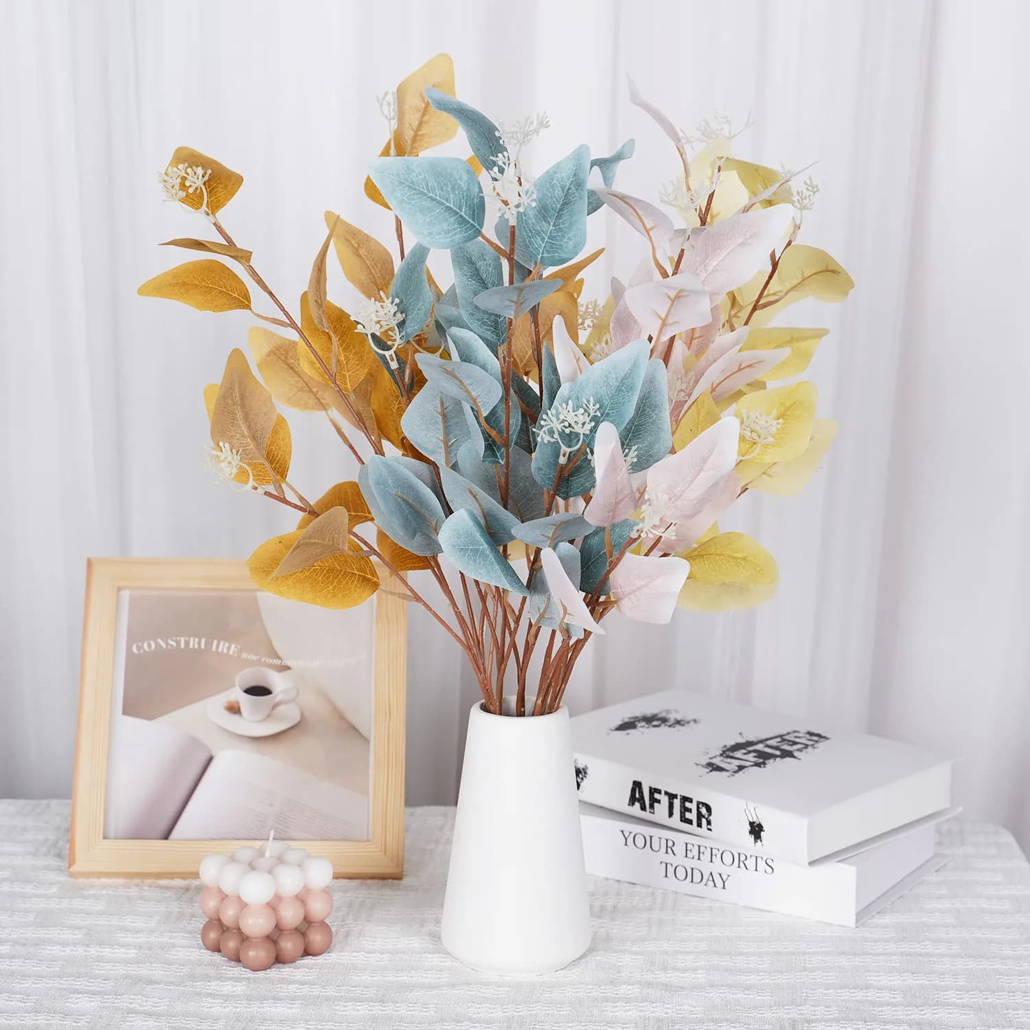 Autunno pianta artificiale foglie finte eucalipto lungo ramo casa decorazione di nozze fiori di seta piante finte decorazione della tavola fai da te