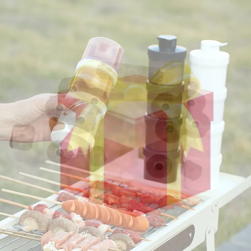 Set di Contenitori Impilabili per Spezie, Dispenser Portatile per Sale e Pepe per BBQ all'Aperto, Campeggio e Cucina