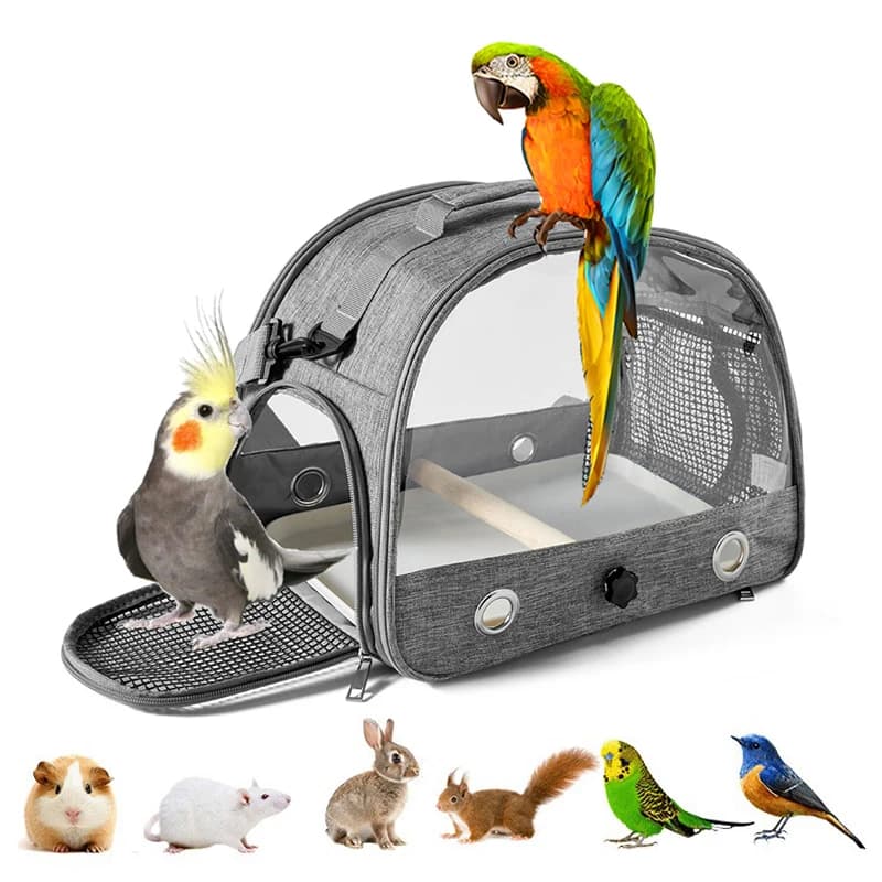 Gabbia per uccelli da viaggio portatile per trasporto di uccelli con vassoio Borsa per uccelli multifunzionale per pappagalli per piccoli animali domestici Trasportino per gatti da esterno