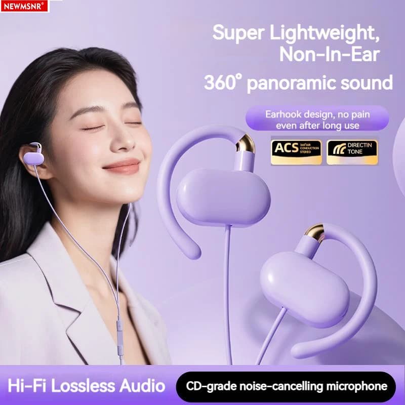 Cuffie Cablate Open Ear Tipo C e 3.5mm per Business, Auricolari Stereo Sportivi, Cuffie da Gaming per Samsung con Microfono HD