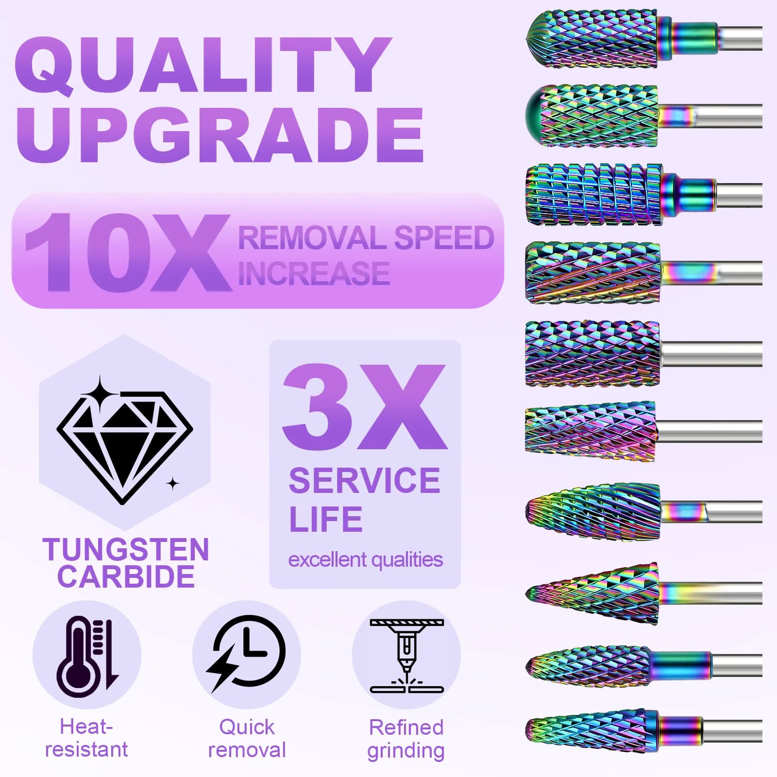 Tungsten carbide nail drill tips, suitable for removing acrylic nails and gel, professional electric tool for manicure and pedicure.