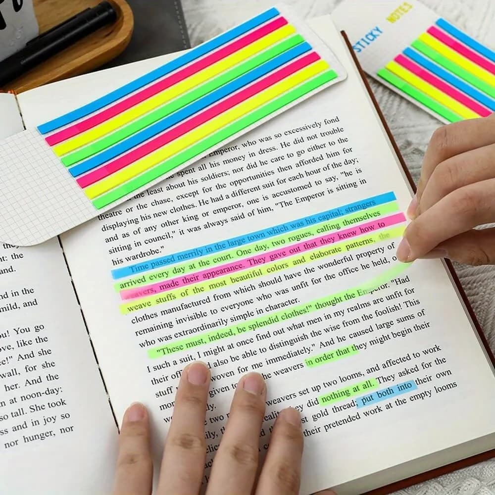 640 Nastri Fluorescenti Trasparenti, Etichette Adesive Rimovibili per Annotare Libri, Etichette Lunghe per Pagine, Etichette Indice, Segnalibri Colorati