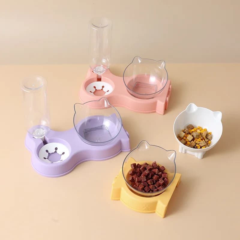 Ciotola per cibo per cani e gatti, alimentatore automatico, ciotola per cibo per cani e gatti all-in-one e ciotola per bere con fontanella