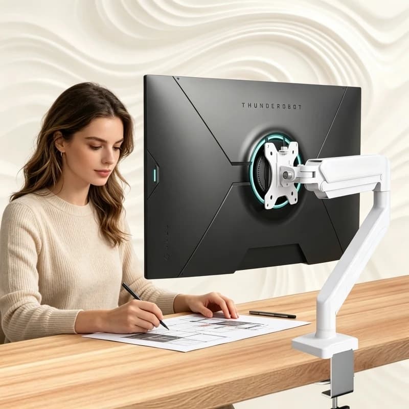 Supporto per Monitor Singolo per Schermi da 13-32 Pollici, Regolabile in Altezza con Base a Morsetto C-Clamp, Supporto da Scrivania per Casa e Ufficio