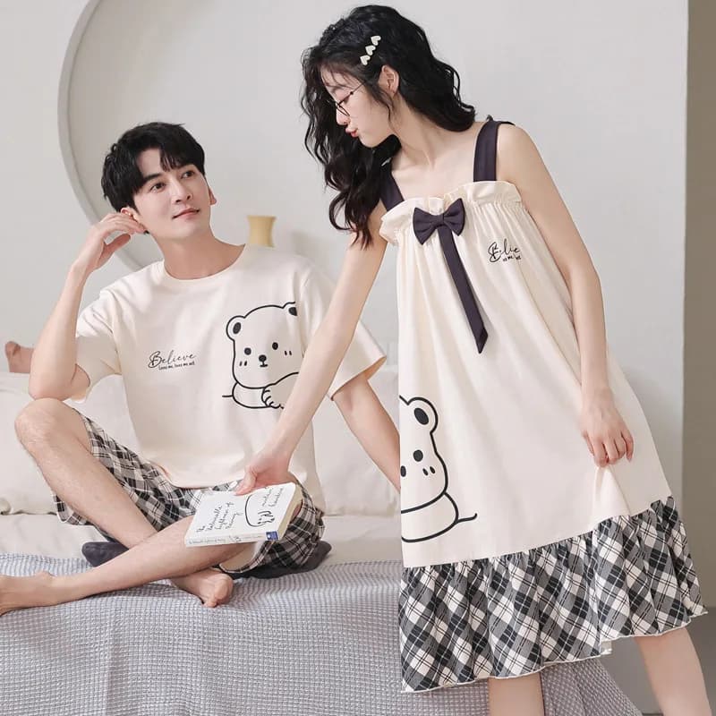 Estate coppia coreana pigiameria donna uomo pigiama Set cotone pigiama vestito camicia da notte da donna girocollo allentato Lover pigiama notte