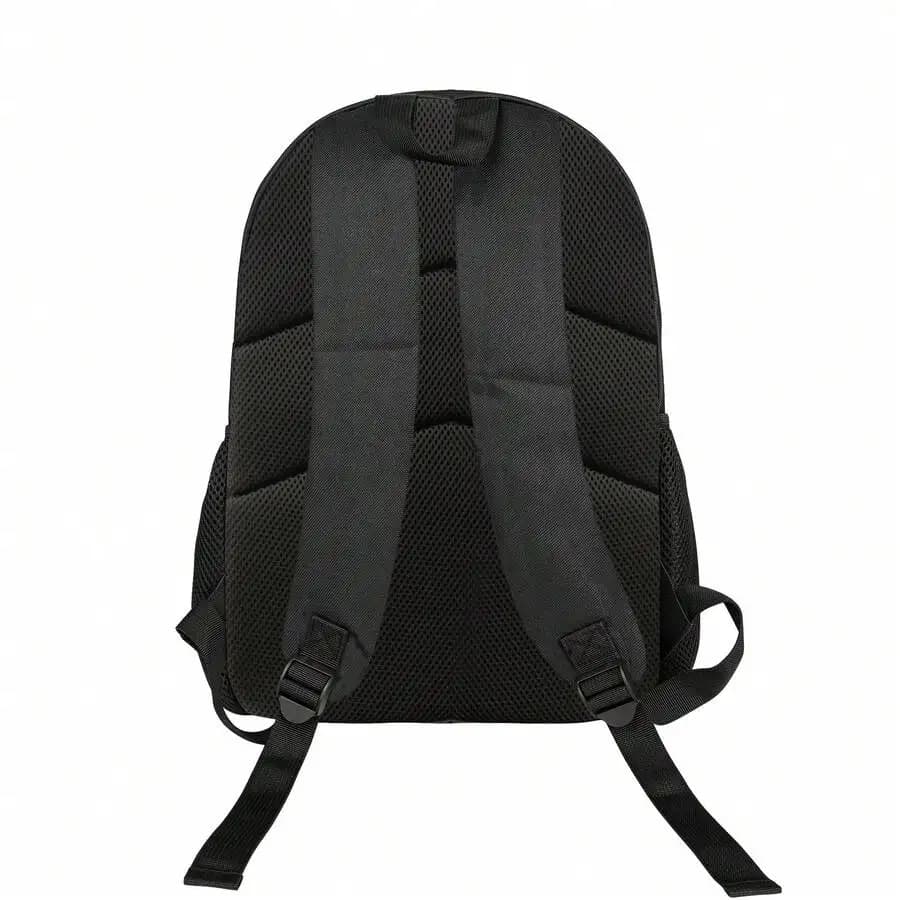 Black Polyester Backpack With Mesh Back Support For College And Travel