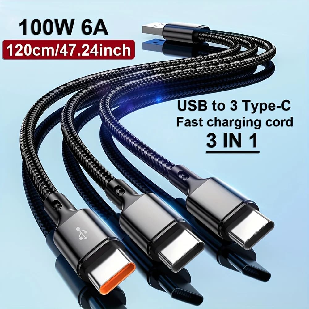 Cavo USB tipo C 6A 3 in 1 Cavo dati di ricarica USB universale per telefono cellulare a ricarica rapida da 120 W Cavi USB C a ricarica rapida