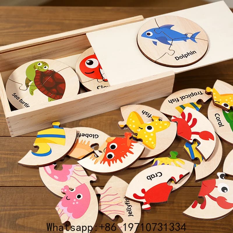 Children Montessori Educational Toys Wooden Circular Puzzle Marine Cognition Matching Game Early Preschool Toys for Kid Learning