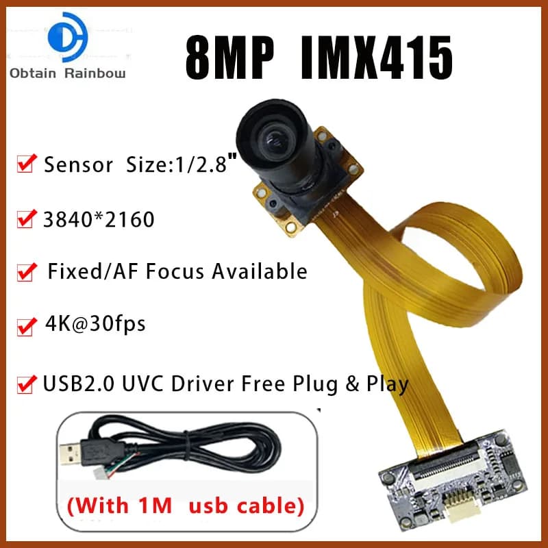 3840*2160 4K HD CMOS IMX415 USB 2.0 camera module at 90 degrees 30FPS MJPEG, YUY2 OTG UVC Plug and Play for Mini Webcam Lightburn