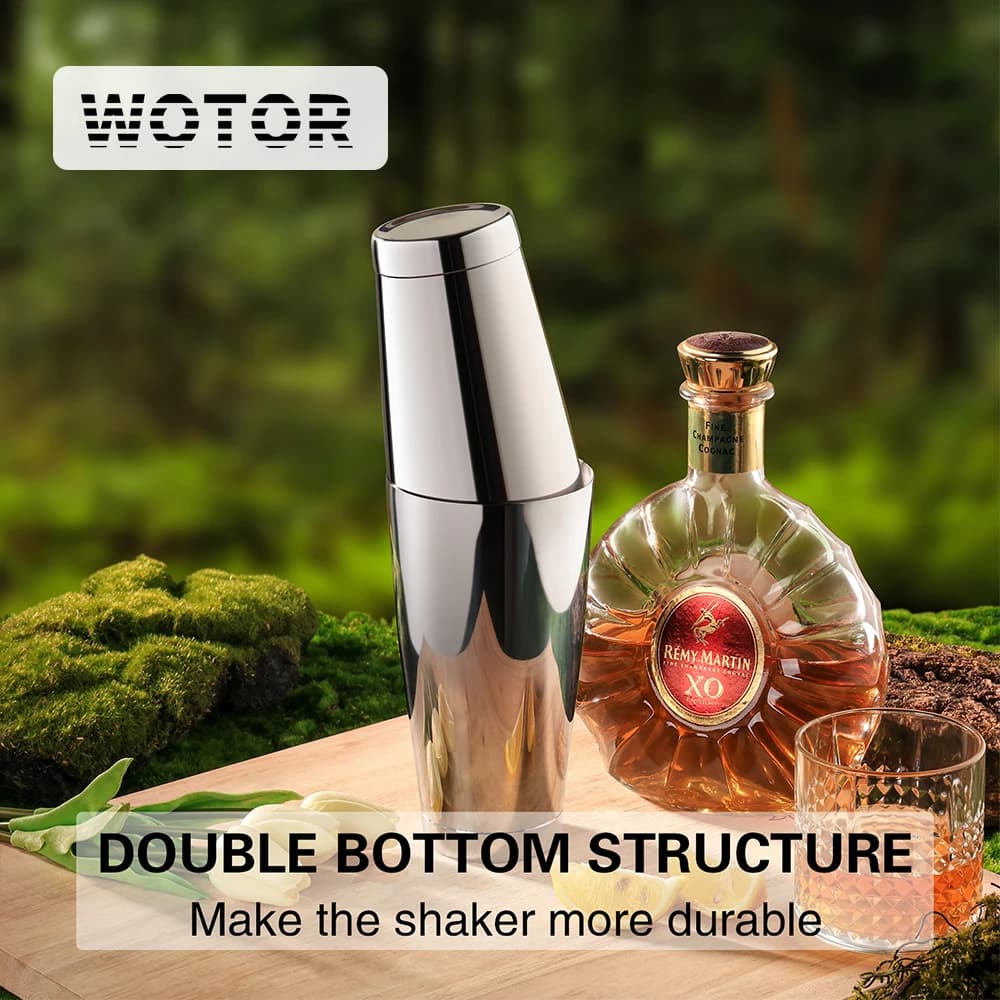WOTOR 304 Acciaio inossidabile Boston Shaker Cocktail Drink Finitura a specchio argentato Strumenti da bar premium Strumento per feste da bar a casa
