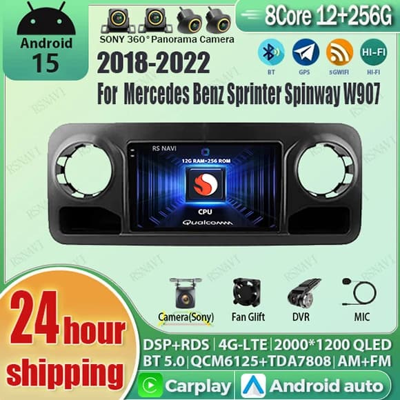 Android 15 Carplay Auto Qualcomm 2K Schermo Lettore di Autoradio Per Mercedes Benz Sprinter Spinway W907 2018 - 2022 GPS Wifi 4G BT