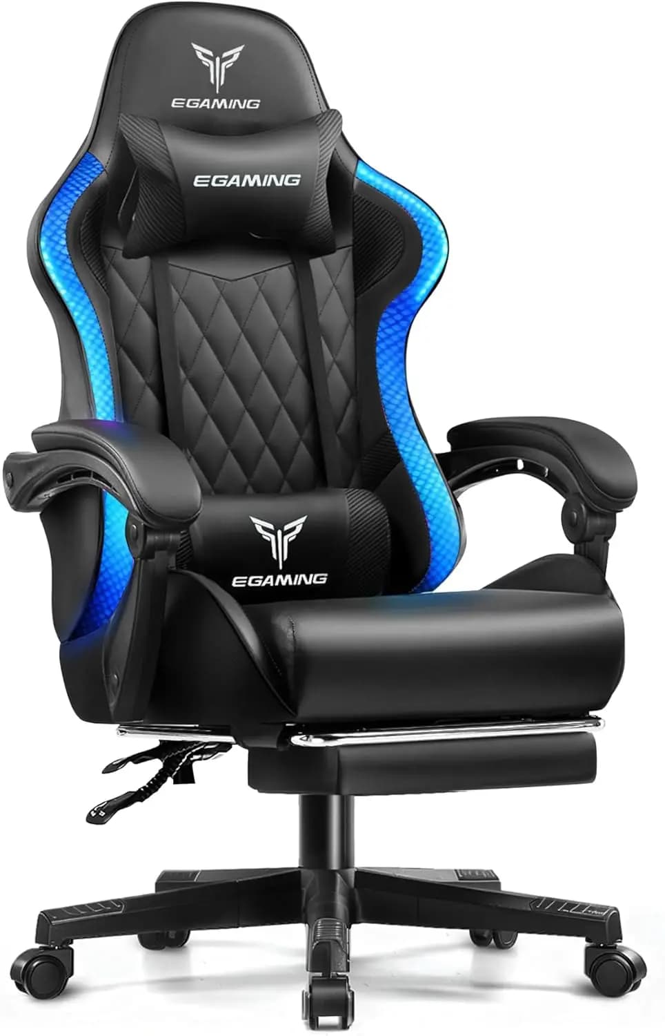 Sedia da Gaming con Poggiapiedi Ergonomica Schienale Alto in Pelle PU Luci LED RGB Braccioli Collegabili Supporto Lombare 150 ° Sedia da Ufficio Reclinabile