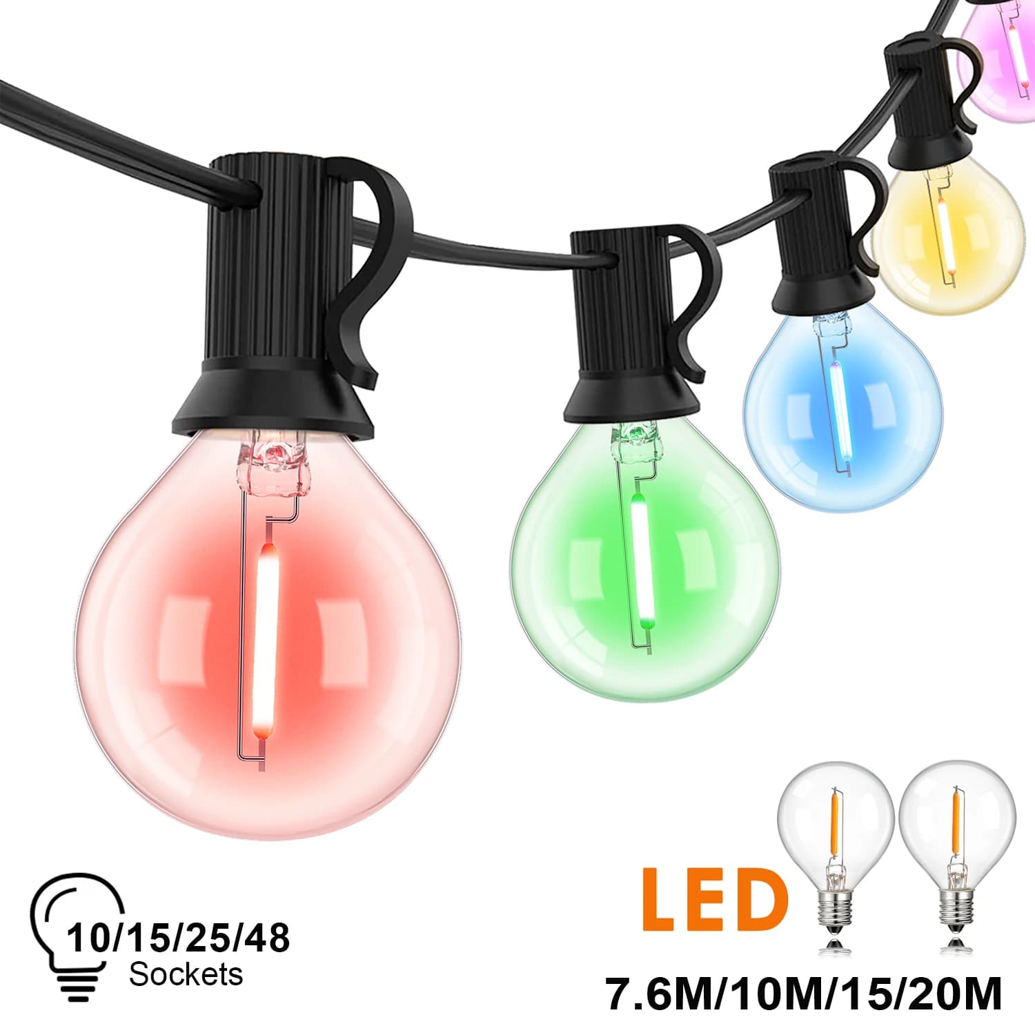 EU Plug 220V RGB Garland Outdoor String Lights Waterproof G40 Connectable Garden Decor Wreath Colorful Hanging Light Chain