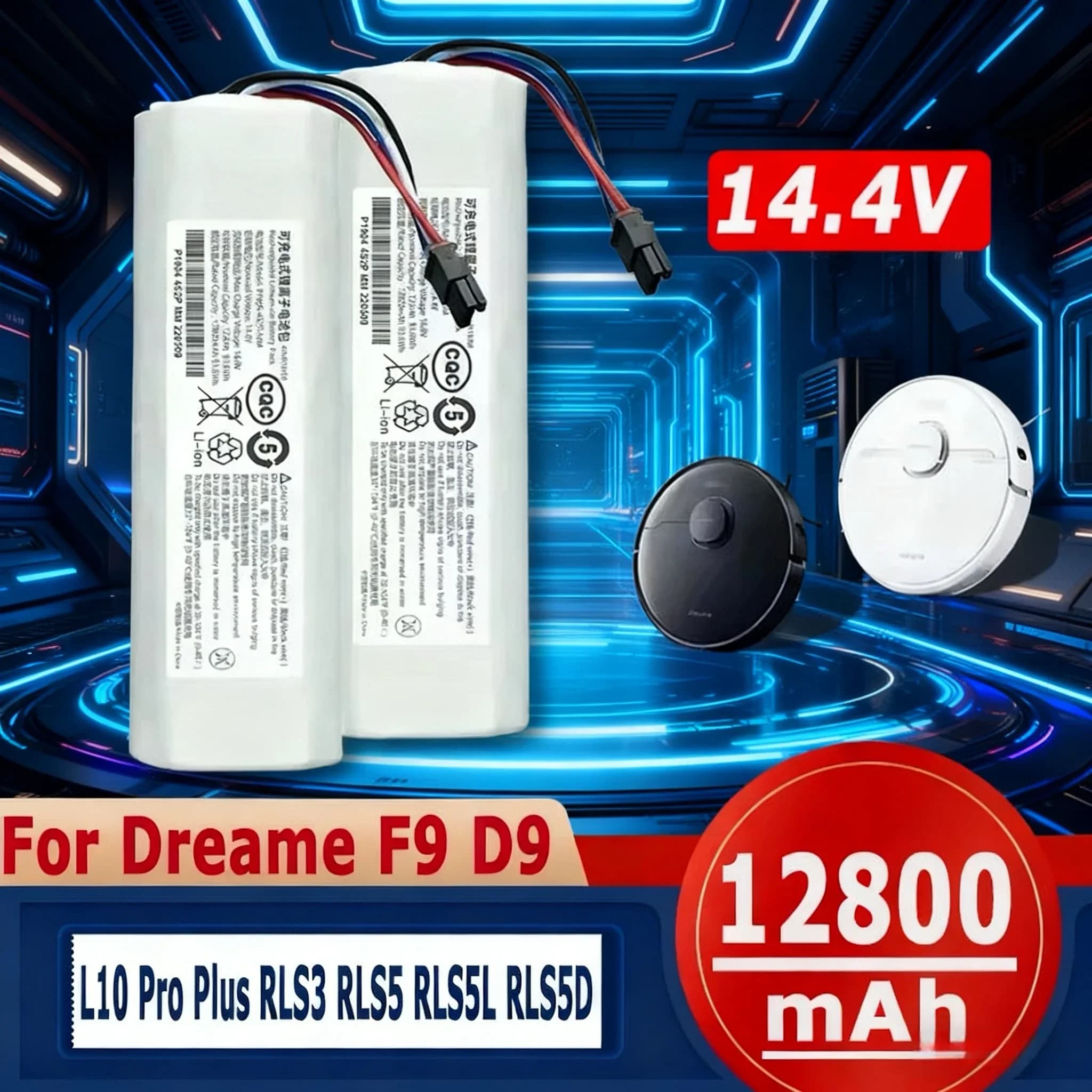 Battery 14.4V 12800mAh, X10+PLUS B101CN OMNI 1S for Robot Vacuum Cleaner and Washing Machines Xiaomi Mijia/Dreame F9 D9 L10 Pro Plus S10 S20 X10