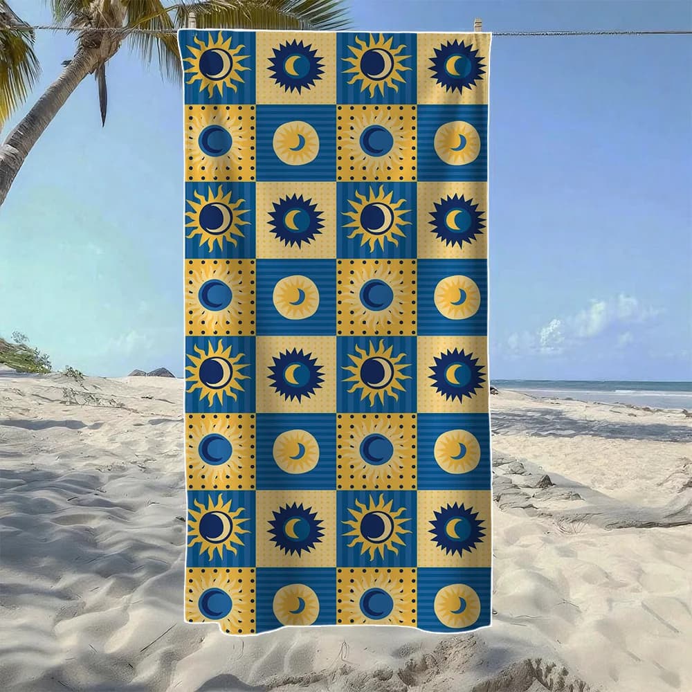 Telo mare a scacchi e geometrico con stelle, morbido e ad asciugatura rapida, perfetto per viaggi all'aperto, nuoto, campeggio e spiaggia estiva