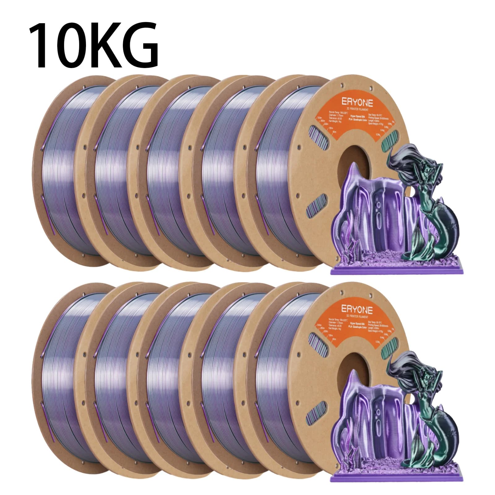 ERYONE Hyper Speed Quadruple Color Silk PLA Coextrusion Filament for 3D Printer Shiny Surface Finish Fast Printing Speed
