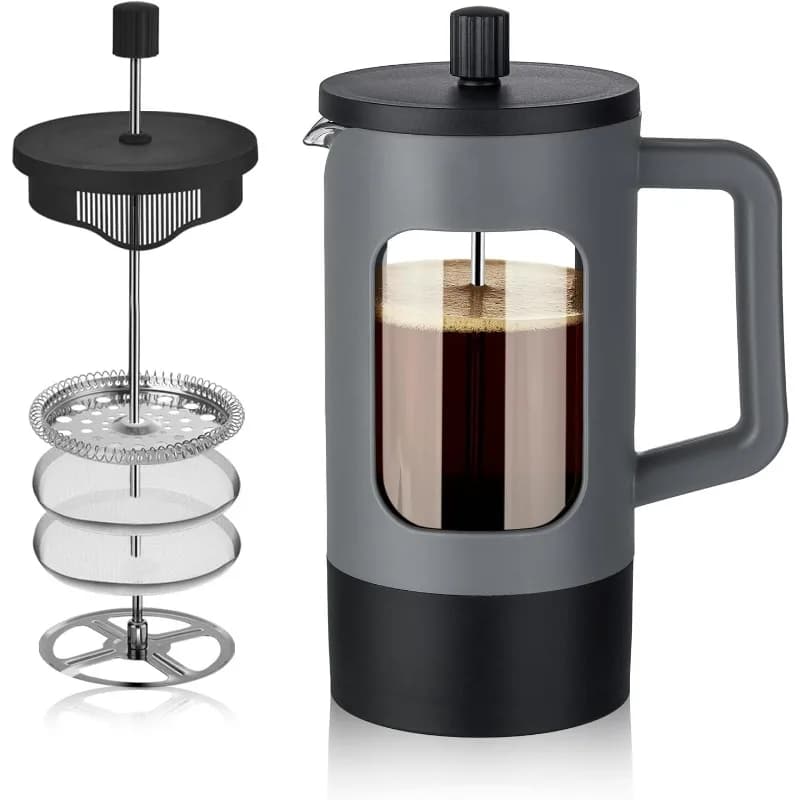1000ML/33OZ French Press Coffee Maker Heat-resistant Borosilicate Glass Stainless Steel Portable Coffee Pot Easy Clean for Camp