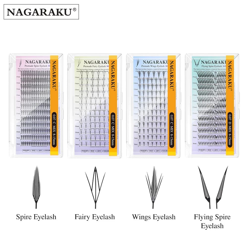 NAGARAKU Premade Spire Fairy Wings Ciglia volanti Effetto anime Plume morbida Estensioni ciglia svolazzanti Comico