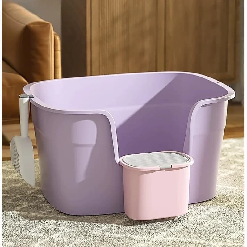 Lettiera per gatti aperta di grandi dimensioni con recinzione rialzata, WC, design antispruzzo, sabbiera per gatti, vassoio per lettiera pratico e versatile