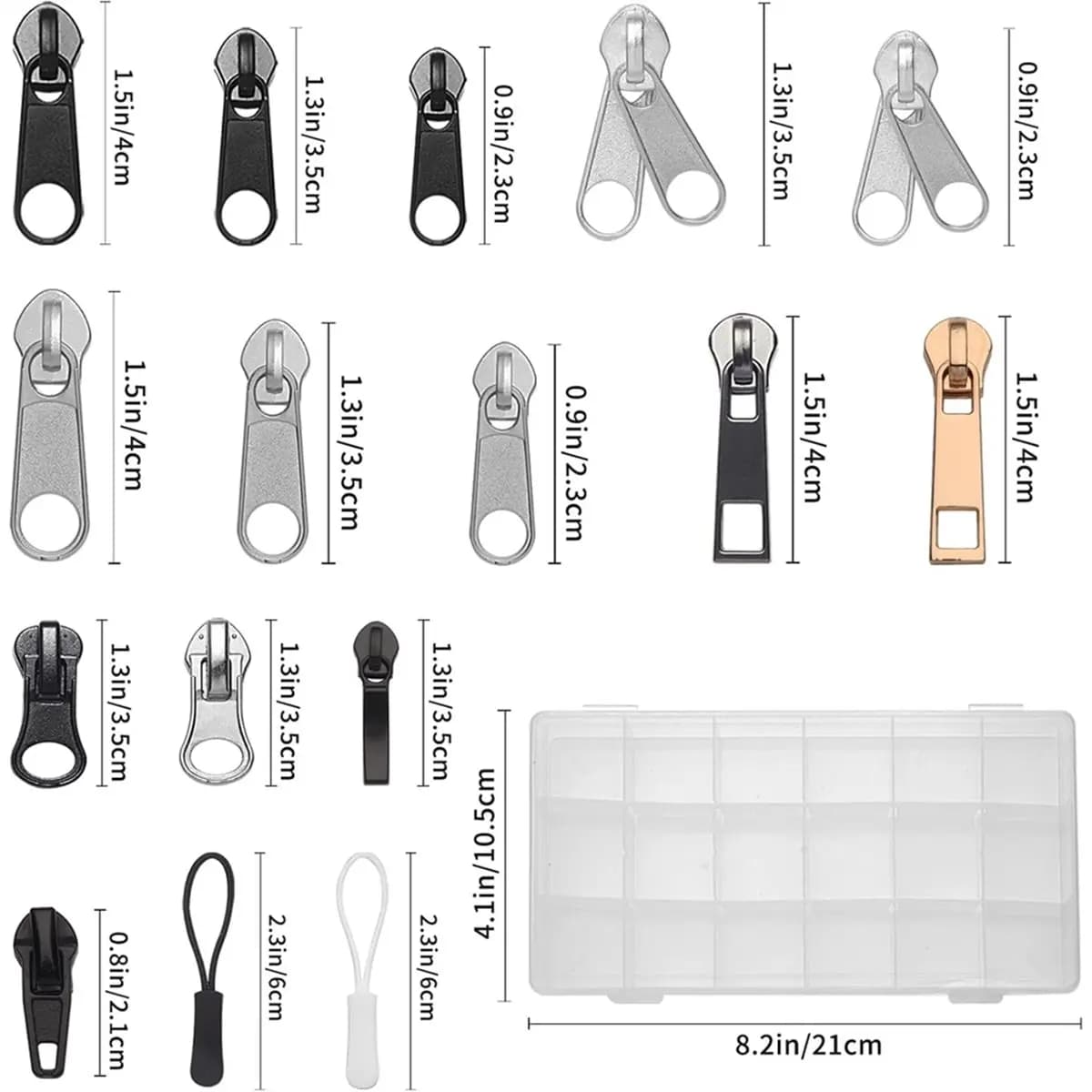 NUOVO kit di riparazione cerniera (380 pezzi), 3 5 8 cursore cerniera di ricambio per abbigliamento, giacche, stivali, borsette, zaini