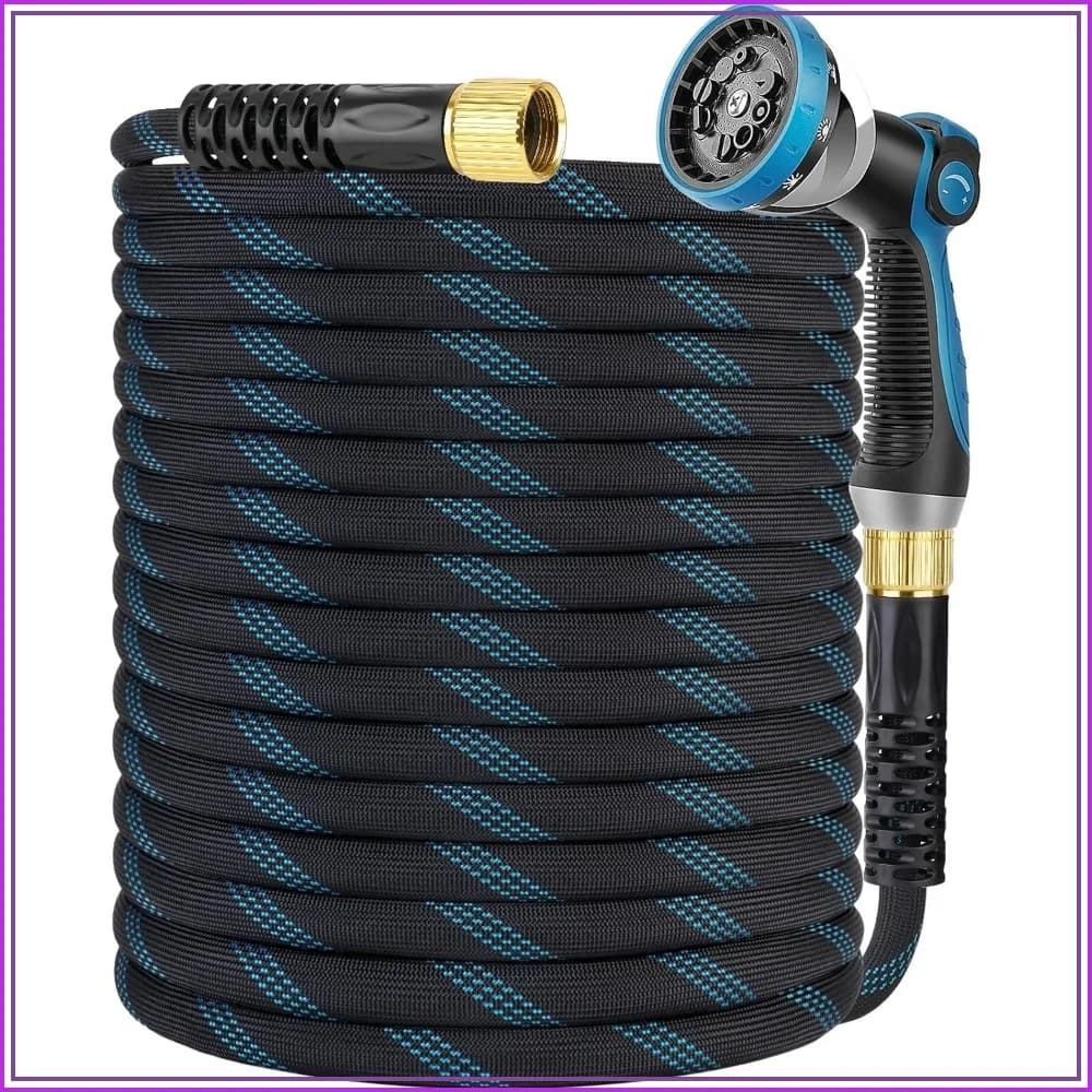 100ft Kink Free Garden Hose, Non-Expanding Flexible Water Hose with 10-Pattern Nozzle, Lightweight Leak Proof 3/4" Connectors