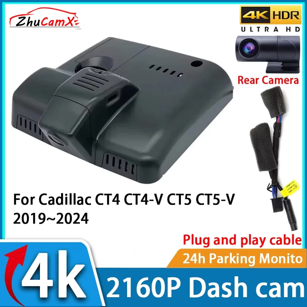 Video Recorder for Auto ZhuCamX with Night Vision UHD 4K 2160P DVR Dash Cam for Cadillac CT4 CT4-V CT5 CT5-V 2019~2024
