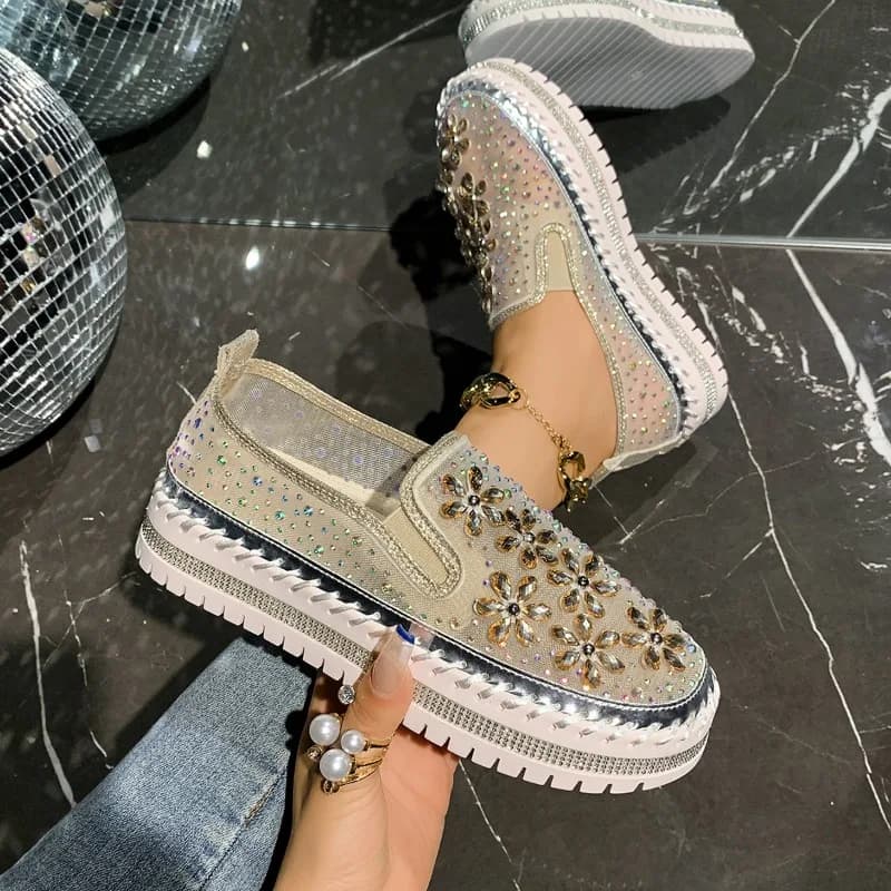 Pantofole slip-on con plateau Mocassini estivi da donna nuovi in mesh traspirante e non pettoso