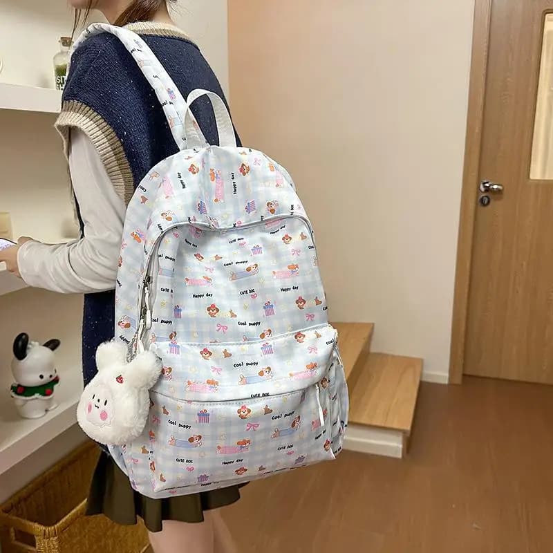 Cute Knot Dog Backpack School Bag for Junior High And College Students Soft Japanese Style Dual Shoulder Bag