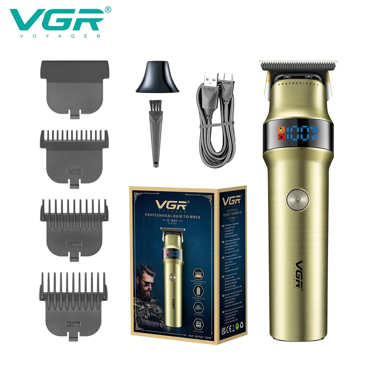 VGR 991 Haircuts Professional Haircuts Rechargeable LED Haircuts Barbiere Travel Lock Clipper Electric Trimmer for Men
