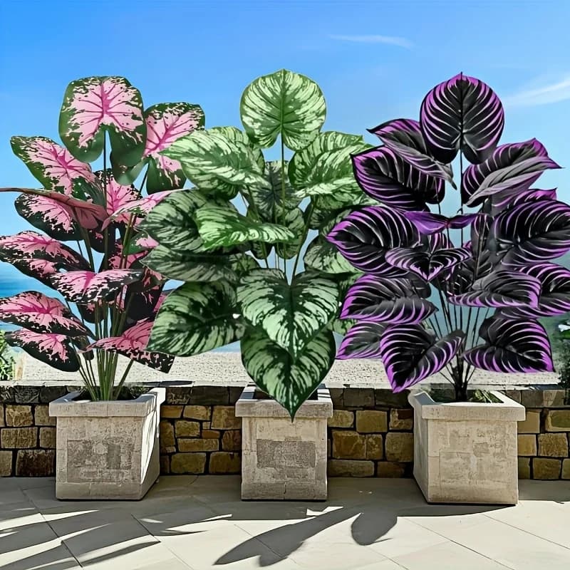 3 pcs 60 cm Large Artificial Green Plant Garden Decoration Set 36 Simulated Leaves Bonsai Vase Decoration House Room Wedding Party