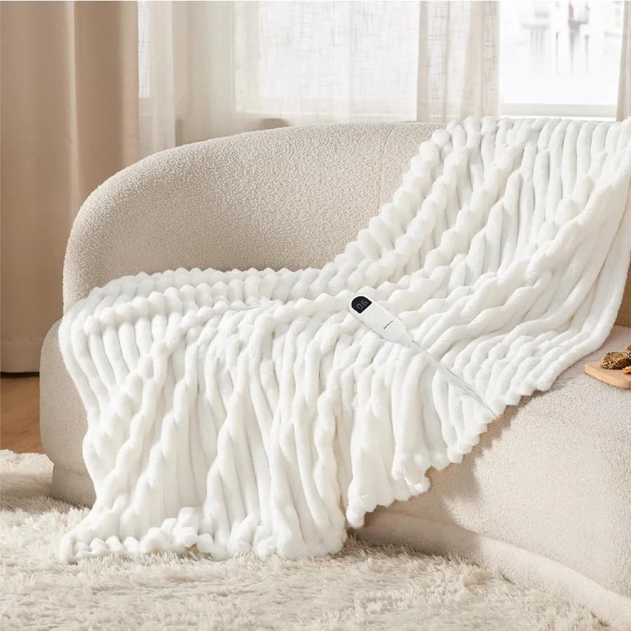 Coperta riscaldata Coperta elettrica - Coperta elettrica in flanella a righe spesse con 4 impostazioni di tempo 6 impostazioni di calore e 3 ore