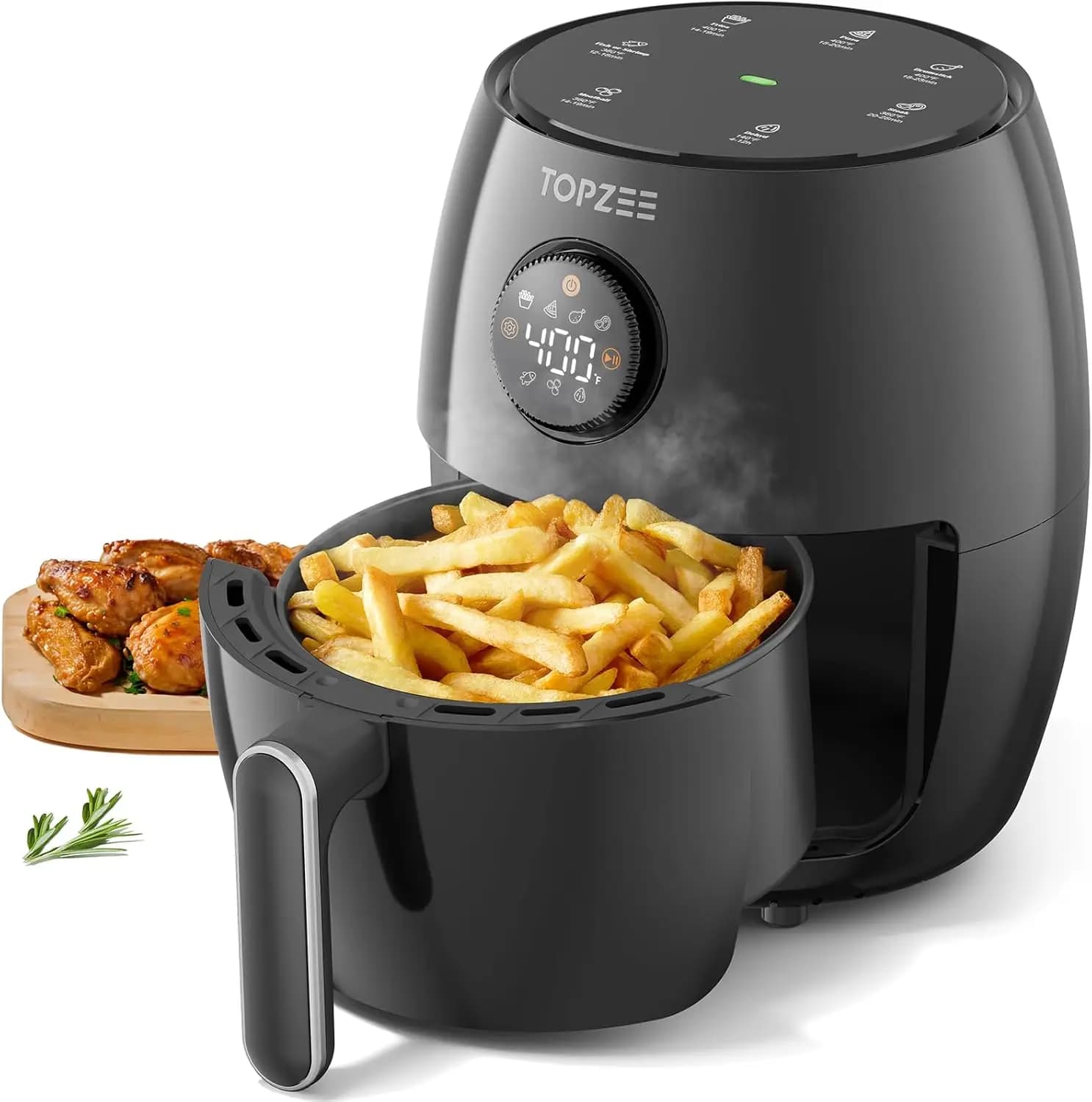 Mini air fryer 2.1 QT, 4 in 1, 98% less oil, adjustable temperature and 60-minute timer, non-stick, dishwasher safe, dark grey