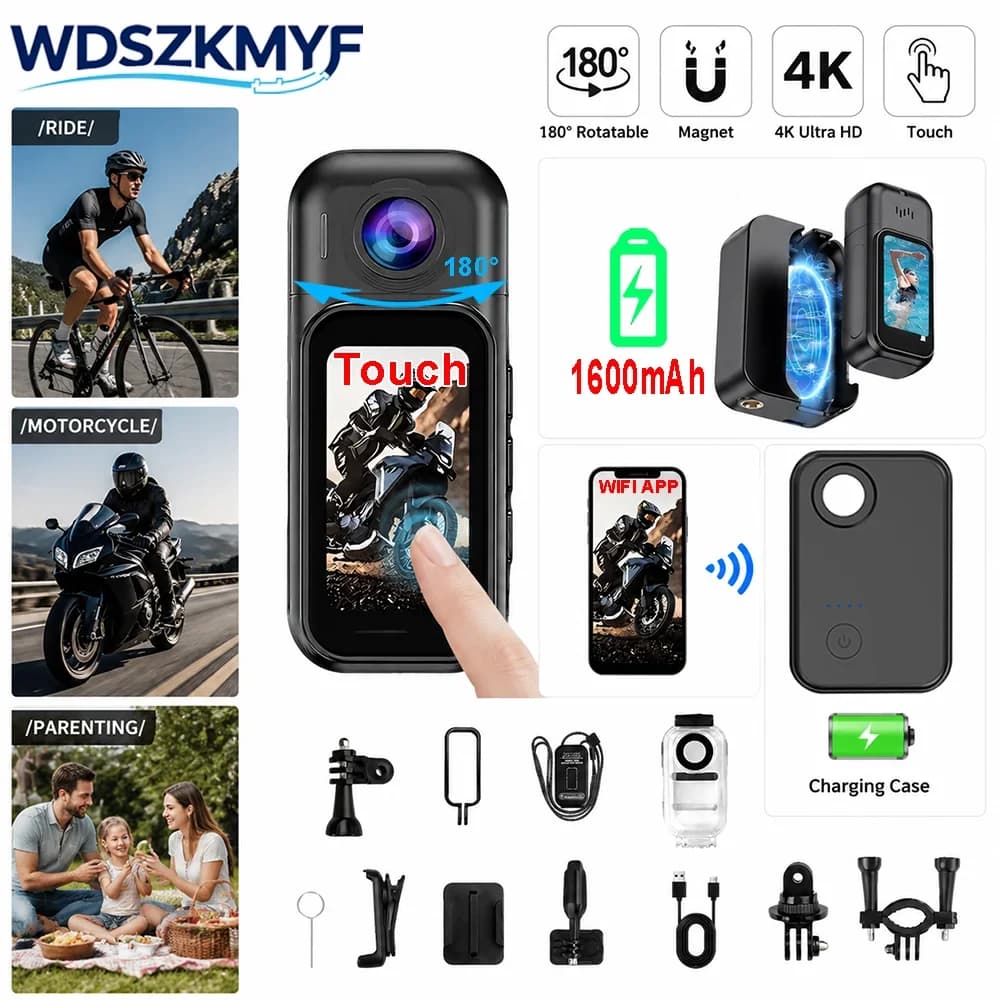 4K UHD 1080P Mini Waterproof Sports DV 1.47 Inch Screen WiFi Remote Control Portable Helmet Vlog Camera Comes with Charging Case