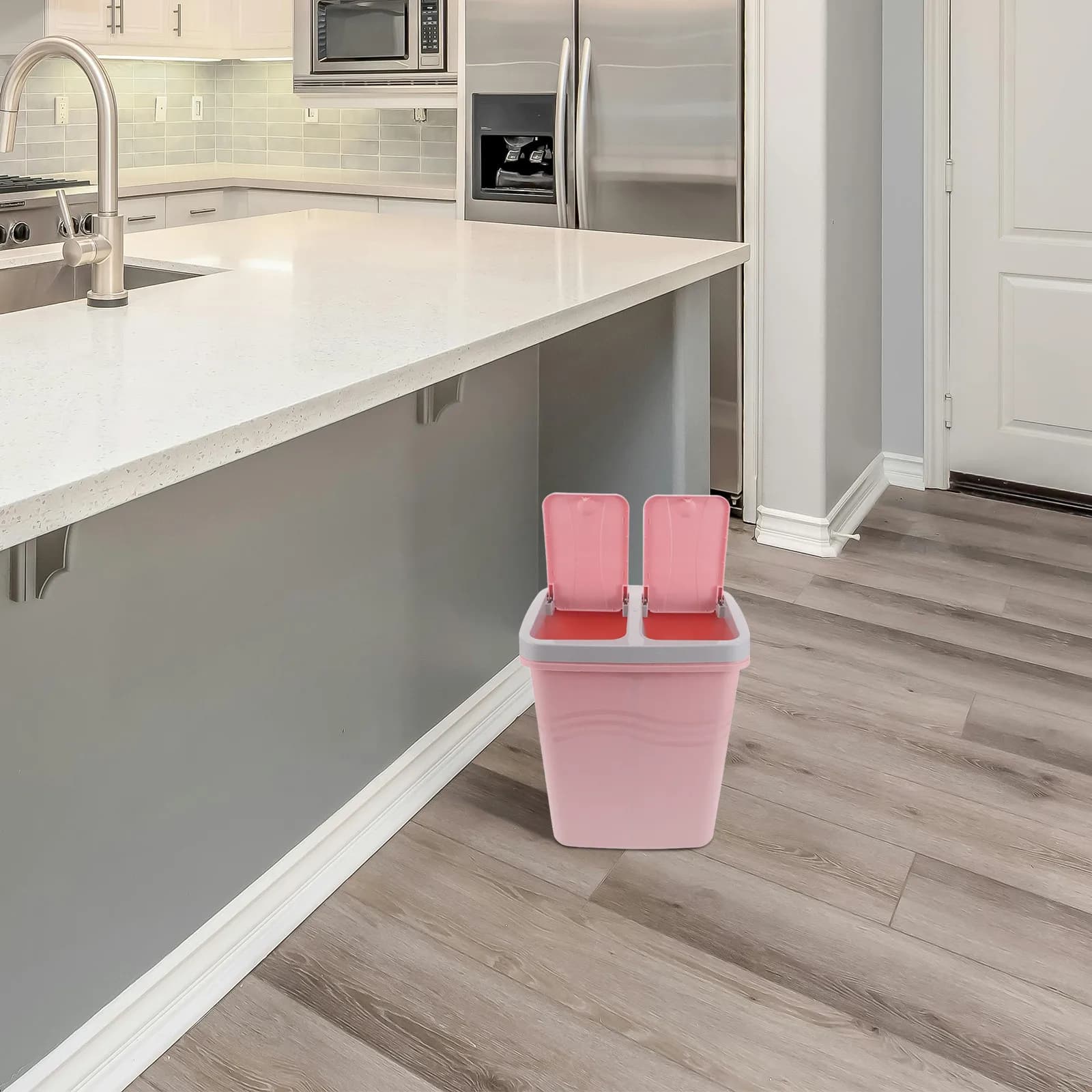 Double Compartment Trash Can Kitchen Narrow Design Plastic Bin with Lid Dual Waste Sorting Recycling Rubbish Container for Home
