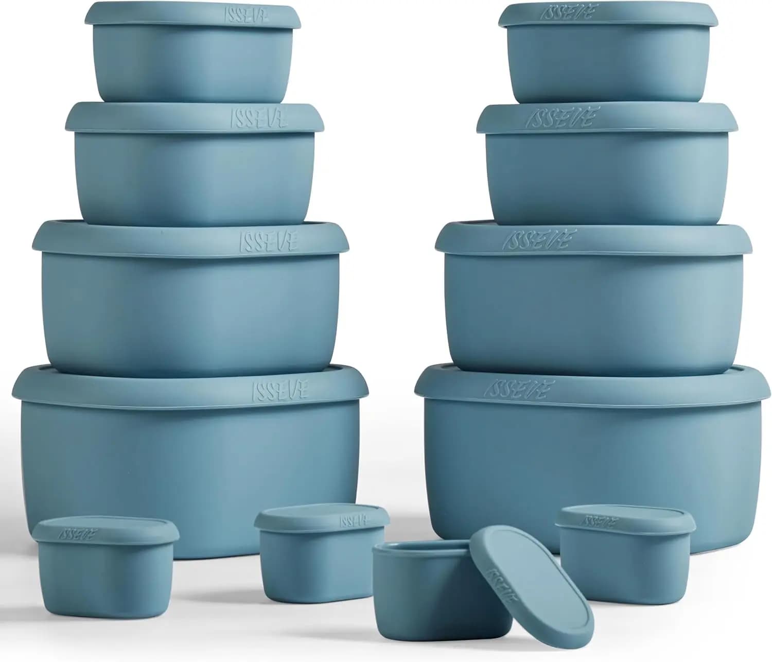 Set di 12 Contenitori per Alimenti in Silicone Impilabili con Coperchi, Senza BPA, Ermetici e Riutilizzabili per Preparazione Pasti