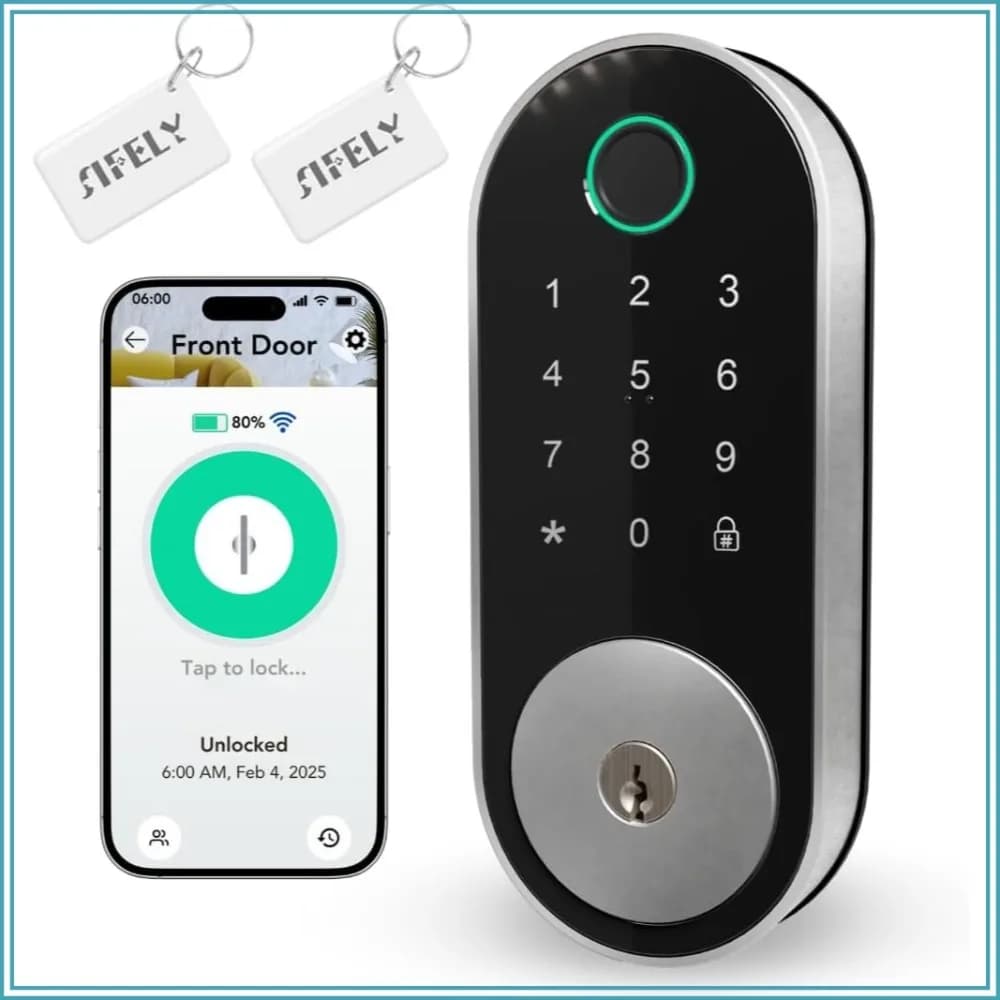 Built-in WiFi Fingerprint Smart Deadbolt with Keypad – Keyless Entry, Remote App Access, Auto Lock, Alexa & Google Compatible, No Gateway Needed