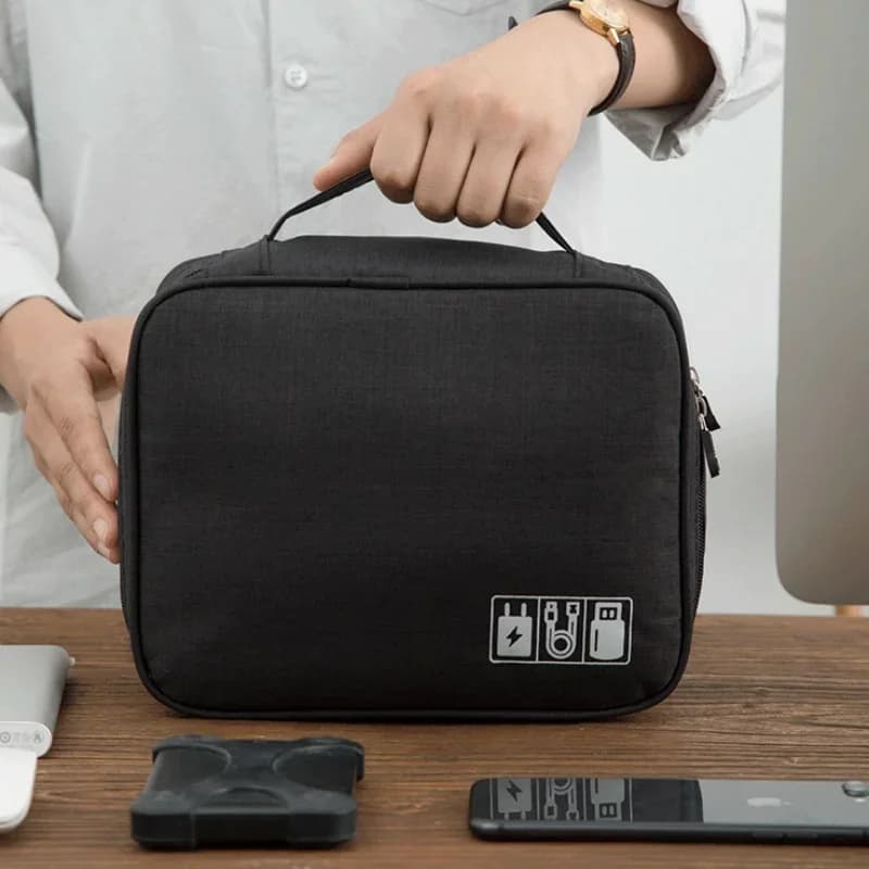 Waterproof Cable Organizer Bag - Portable Travel Electronic Accessories Case for USB Charger, Cables, Plugs and Data Cables