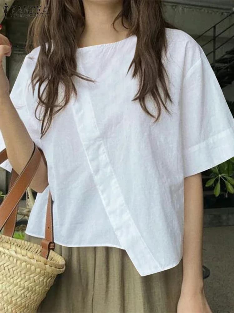 ZANZEA Camicette estive da donna 2025 Camicie a maniche corte irregolari Moda coreana Girocollo Top Tunica allentata casual Top Oversize