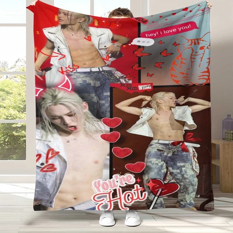 Coperta in flanella Felix Kpop Stray Kids, coperta in peluche ultra morbida e calda per la casa, la camera da letto, il letto, il divano, il campeggio, il picnic, come regalo