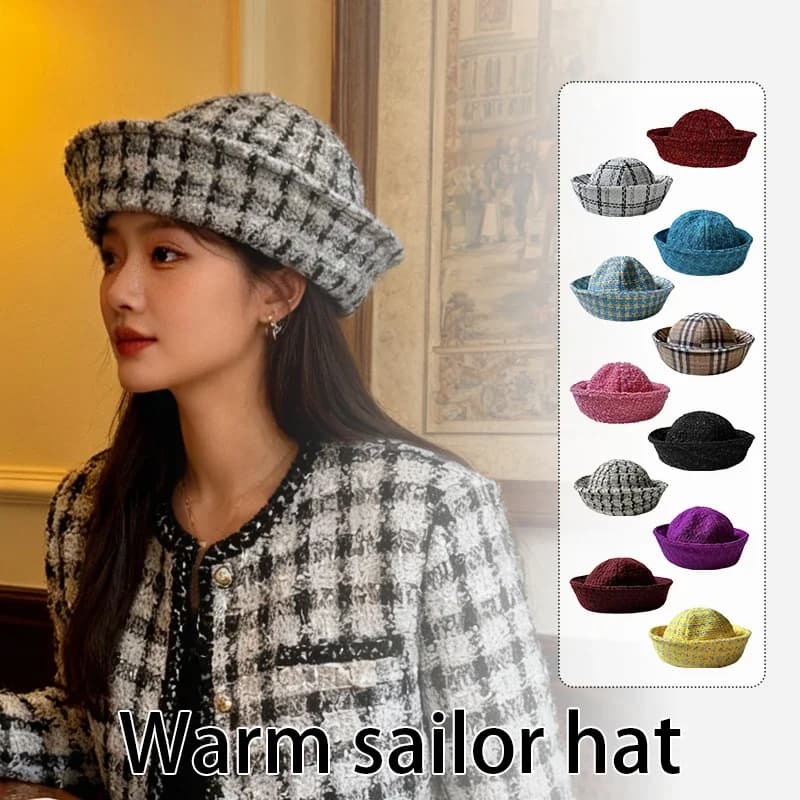 Nuovo Vintage Tweed Berretti Cappello Da Marinaio Giapponese Ins Versatile Stile Navale Cappello Delle Donne di Modo di Inverno Del Partito Caldo Cappello Della Benna Berretti Da Infermiera