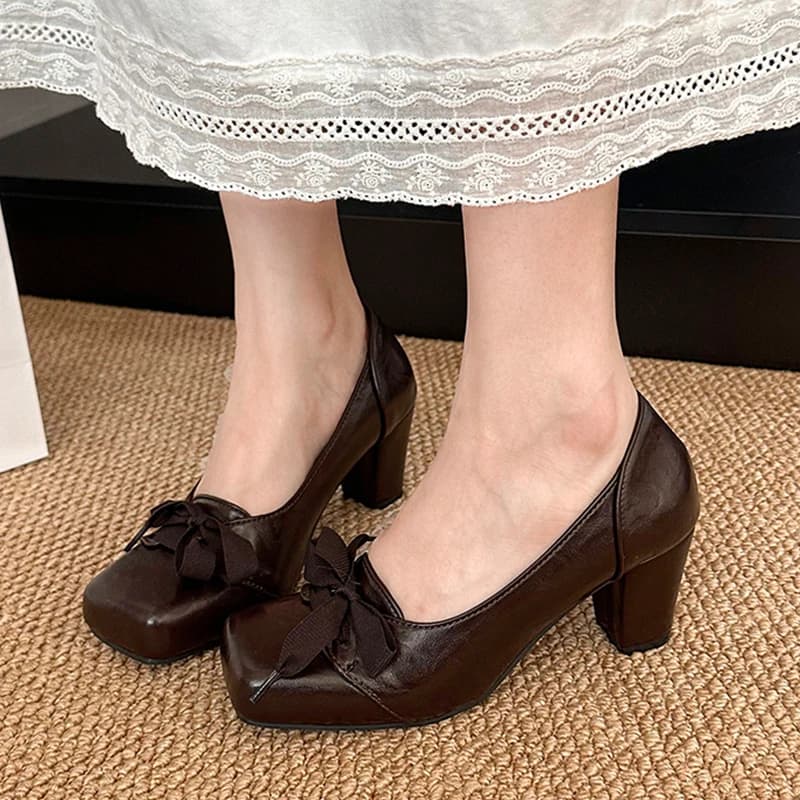 Square Toe High Heels Women Shoes Designer Mary Jane Leather Shoes New Trend Loafers Shallow Brand Dress Pumps Zapatos Mujer