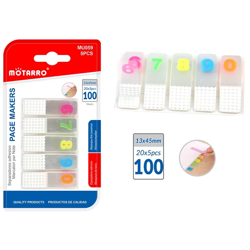 MOTARRO Index Tabs 5 strisce, segnapagina fluorescenti numerati 20 fogli in PET trasparente, foglietti adesivi autoadesivi per ufficio