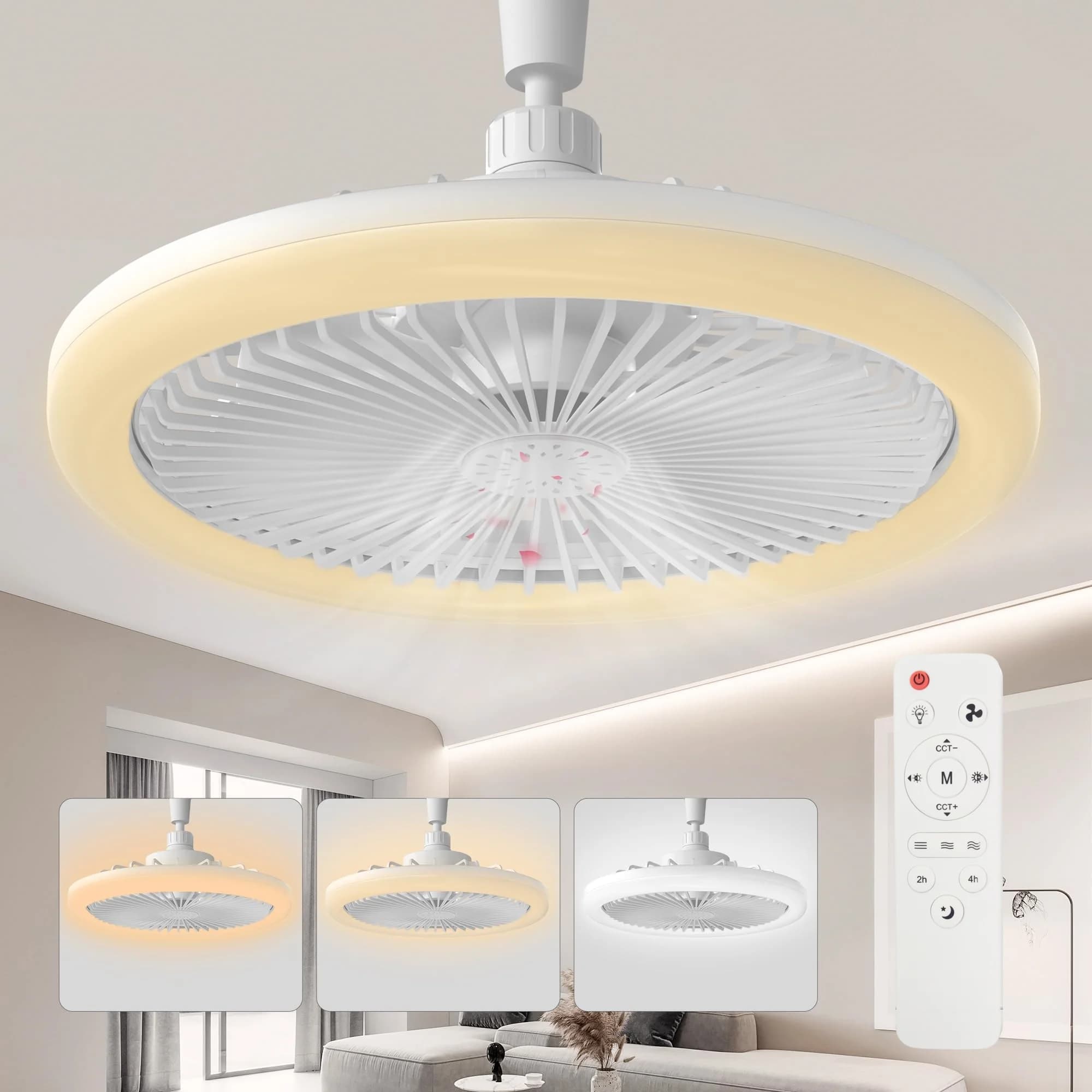 IRALAN Ventilatore da soffitto moderno con luce LED Ventilatore E27 Ventilatore a vite Luce telecomando Ventilatore da soffitto Decorazione della stanza