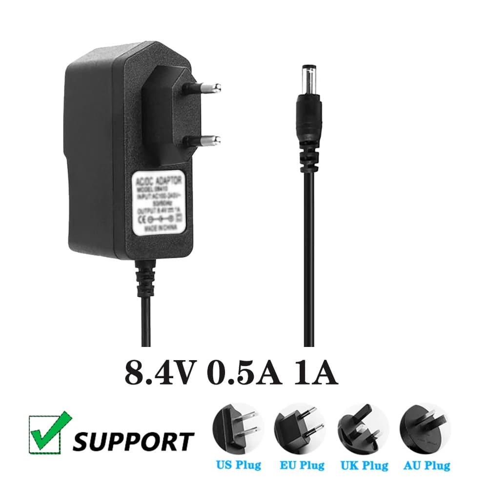 8.4V 0.5A 1A, Universal Lithium Batteries Charger 8.4V 500mA 1000mA, Power Cable 5521 35135 TIPO C