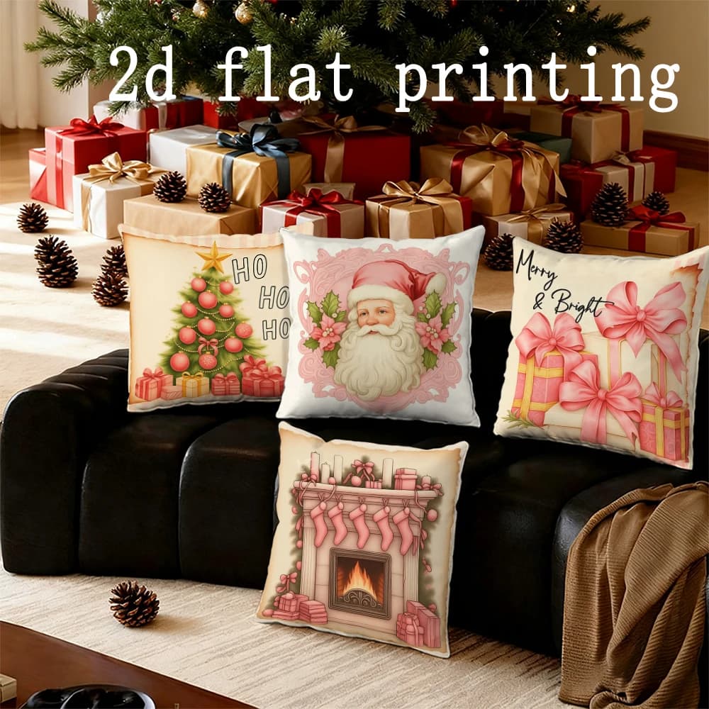 Decorazioni per la casa Fodere per cuscini a tema natalizio con Babbo Natale e motivo decorativo Fodera per cuscino adatta per divano, camera da letto, auto