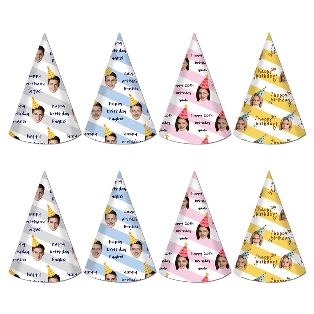 8 Cappelli a Cono Personalizzati con Testo e Foto, Cappelli di Carta per Feste di Compleanno, Accessori per Feste