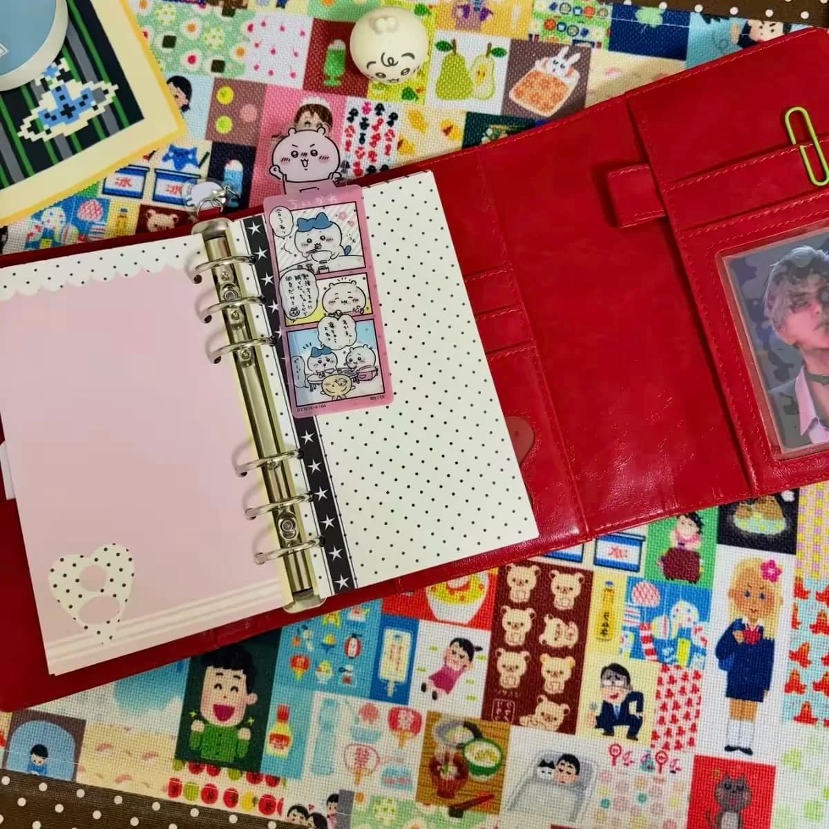 A6 Red Tomato Three-Fold Loose-leaf Notebook PU Binder Photocards Collect Book Diary Agenda Planner Cover Stationery